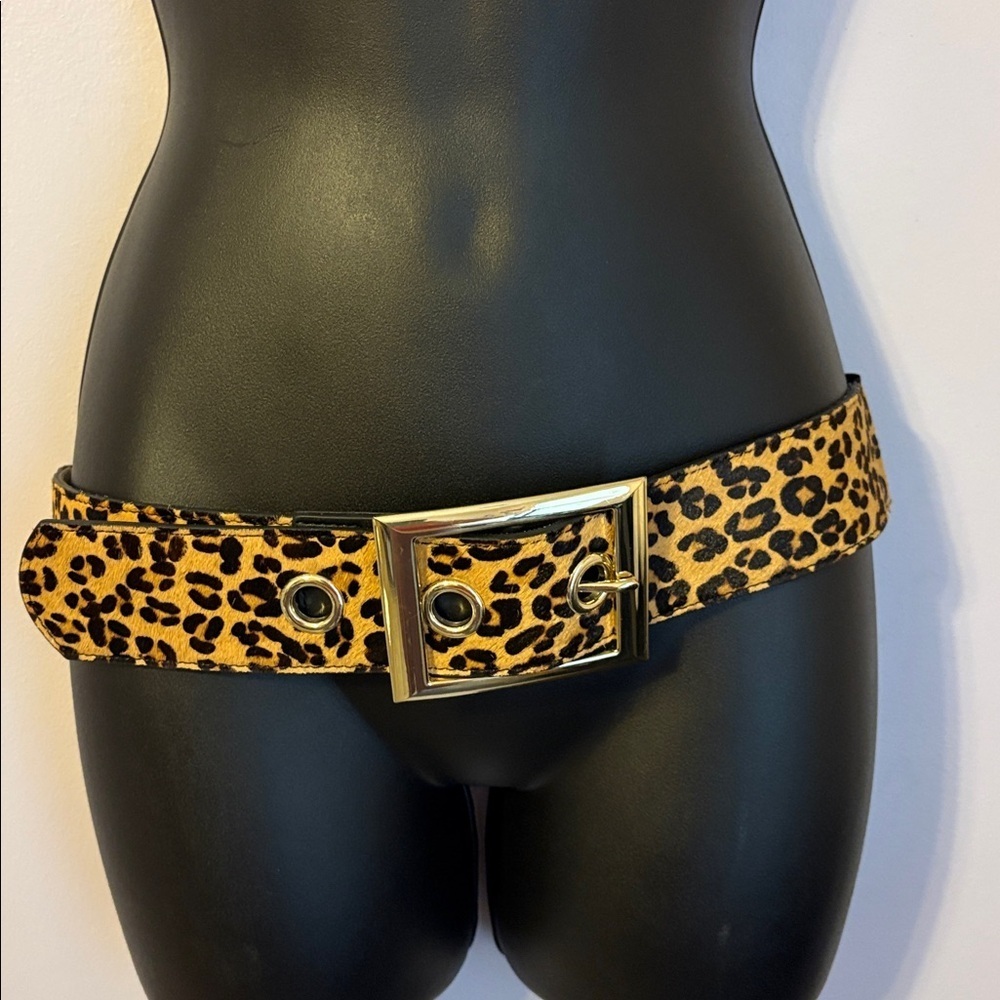 White House Black Market Leopard Print Leather Stretch Belt size M